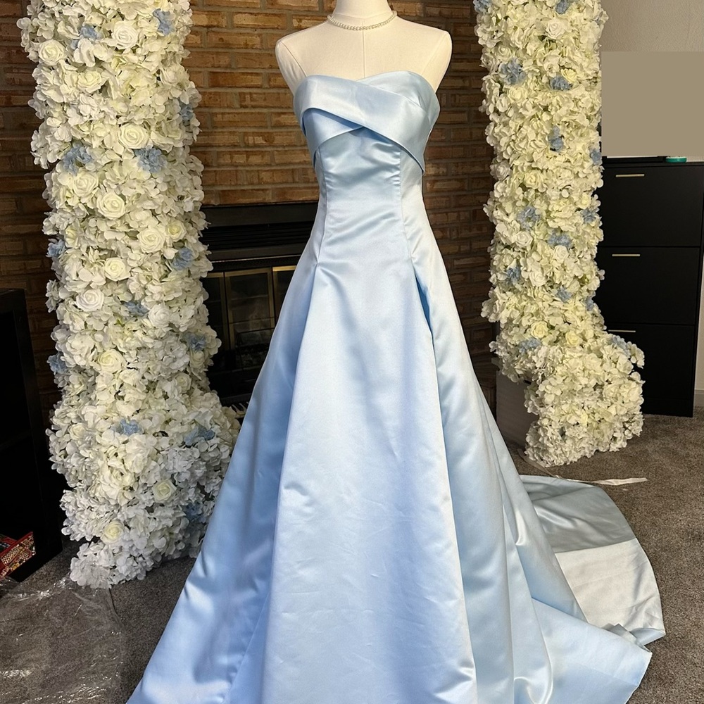 Handmade Light Blue Ball Gown with detachable bows for Wedding - Bridgerton Blue